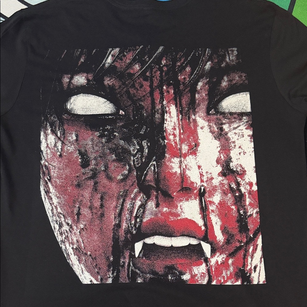 Next Level Apparel Black Long Sleeve Tee with Red Sleeve Splatter - Picture 13 of 16